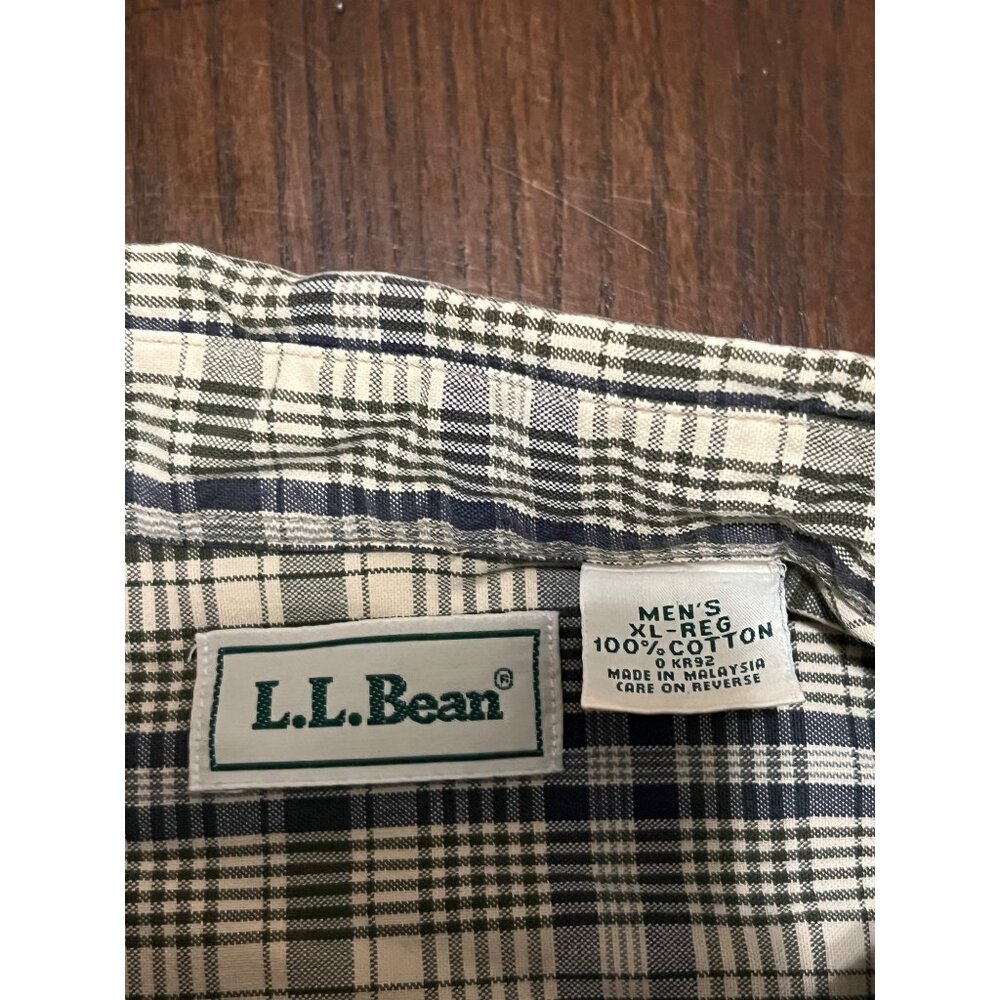 L.L. Bean Plaid Button Down Shirt Blue Green Cream Casual Professional Men's XL - Picture 4 of 6